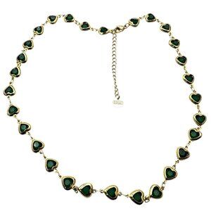 Womens Green Crystal Heart Gold Plated Choker Necklace 16 to 18 Inch New